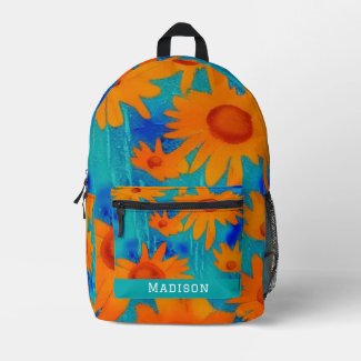 Pretty orange sunflowers with aqua blue