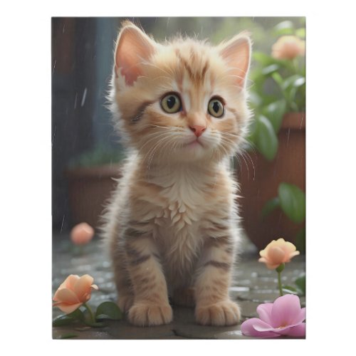 Pretty Orange Tabby Cat Sitting Among Flowers  Faux Canvas Print