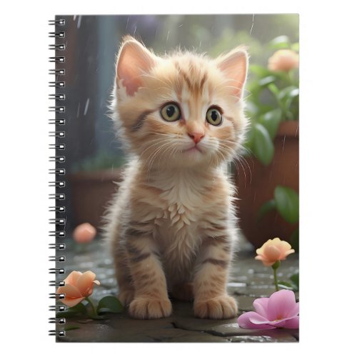 Pretty Orange Tabby Cat Sitting Among Flowers  Notebook