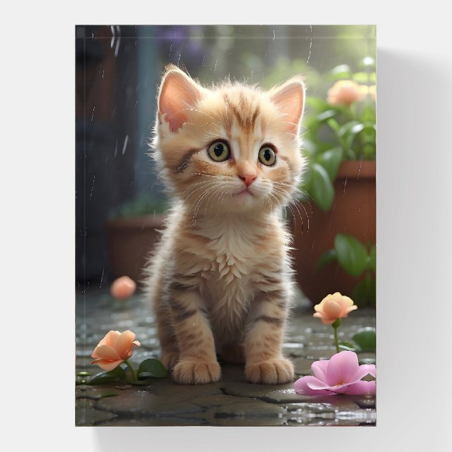 Pretty Orange Tabby Cat Sitting Among Flowers  Paperweight (Vertical)