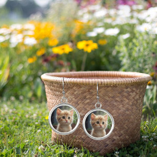 Pretty Orange Tabby Cat Sitting in a Forest Earrings