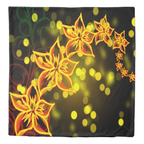 Pretty Orange tropical green flower Duvet cover