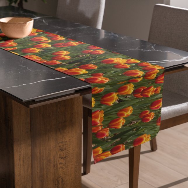 Pretty Orange Tulips Floral Short Table Runner (In Situ)