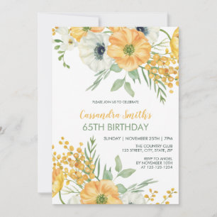 Pretty Orange & White Anemone Floral Birthday Invitation
