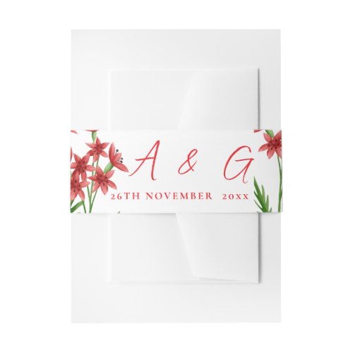 Pretty Orange Wildflowers Monogram Script Wedding Invitation Belly Band