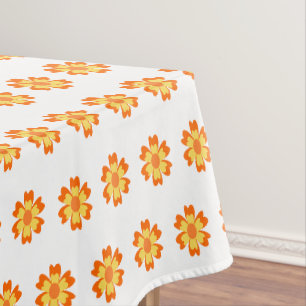 Pretty Orange Yellow Floral Patterned Tablecloth