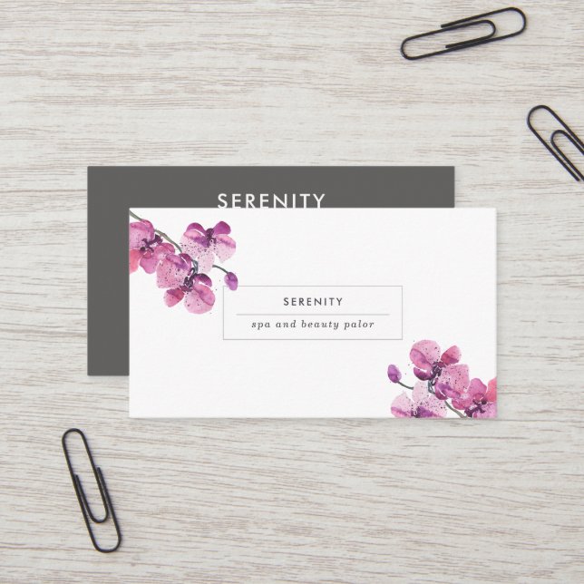 Pretty Orchids Feminine Business Card (Front/Back In Situ)