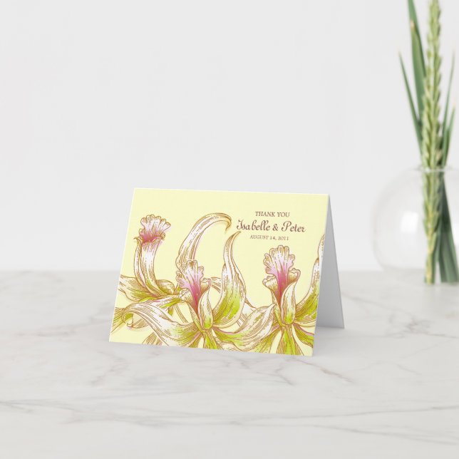 Pretty Orchids Wedding Thank You Card (Front)
