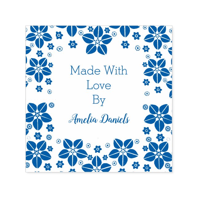 Pretty Oriental Flower Made with Love Self-inking Stamp (Design)