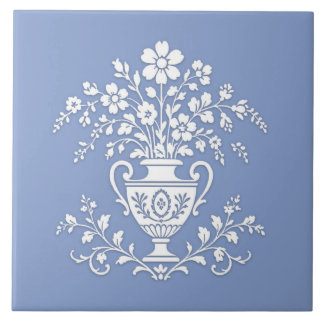 Pretty Ornate Blue and White Ceramic Tile. Tile