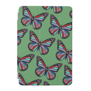 Pretty Ornate Colorful Butterfly Pattern on Green iPad Mini Cover