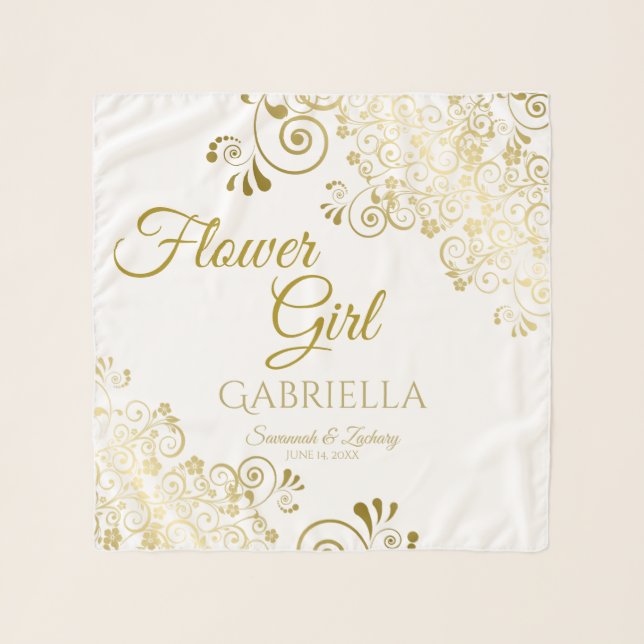 Pretty Ornate Curls Flower Girl Wedding Favor Scarf (Front)