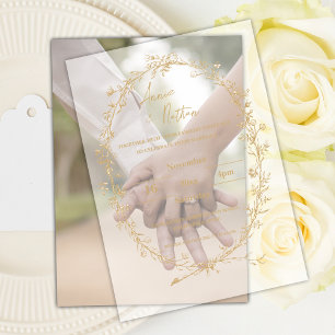 Pretty Ornate Intricate Gold Frame Wedding Vellum Invitations