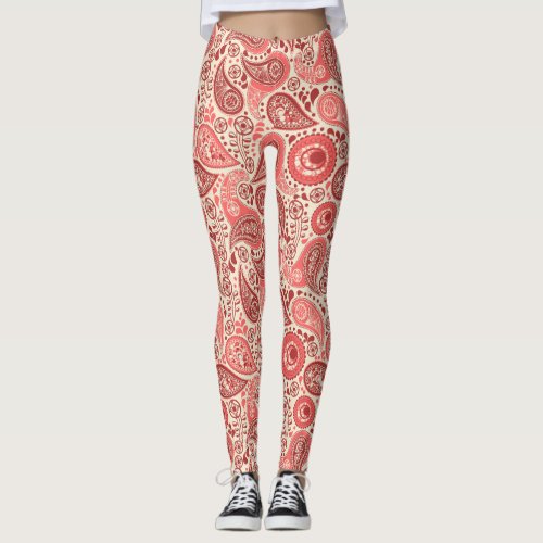 Pretty Ornate Pink Paisley Pattern Leggings