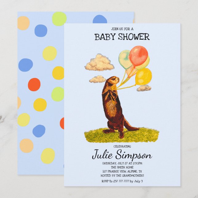 Pretty Otter Holding Colorful Balloons Invitation (Front/Back)