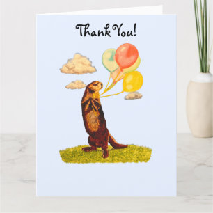Pretty Otter Holding Colorful Balloons Letterpress Thank You Card