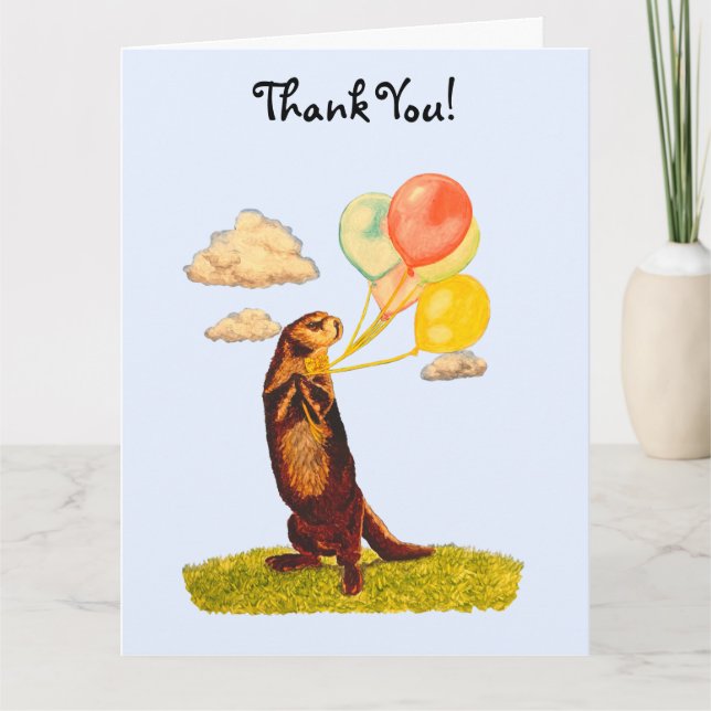 Pretty Otter Holding Colorful Balloons  Thank You  (Front)