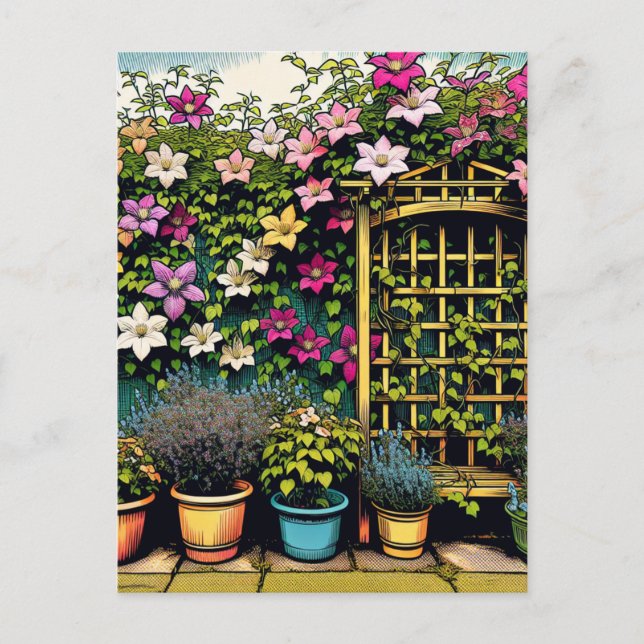 Pretty Outdoor Trellis and Pots of Plants Postcard (Front)