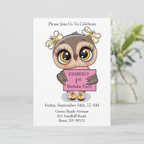 Pretty Owl Birthday Invitation
