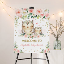 Pretty Owl Blush Pink Floral Baby Shower Welcome Foam Board