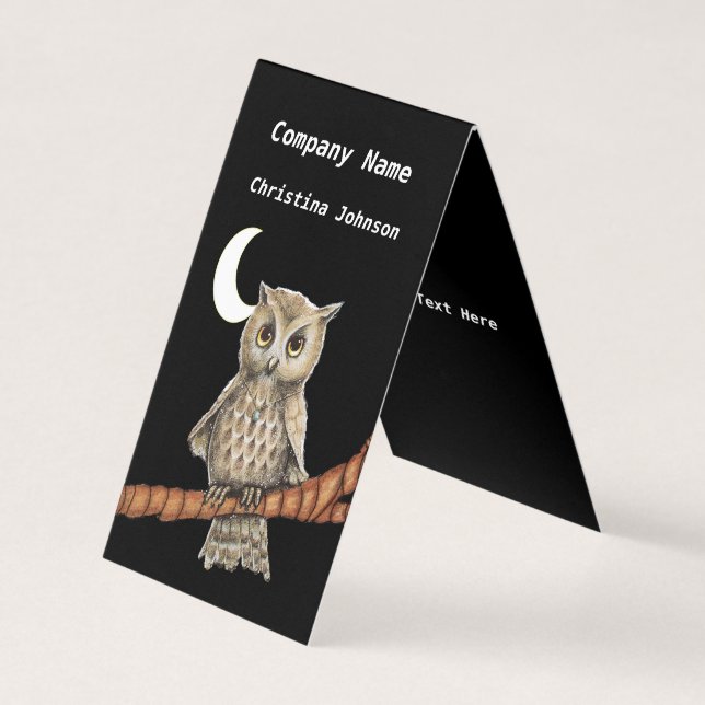 Pretty Owl Golden Eyes blue Necklace on Branch  Business Card (Front)