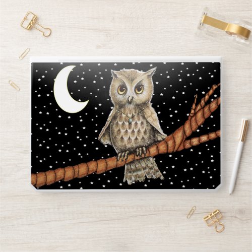 Pretty Owl Golden Eyes Necklace Moon Stars Branch HP Laptop Skin