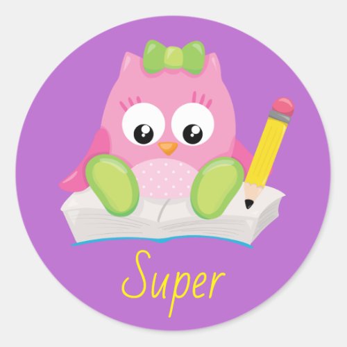 Pretty Owl Super Teacher Reward Classic Round Sticker