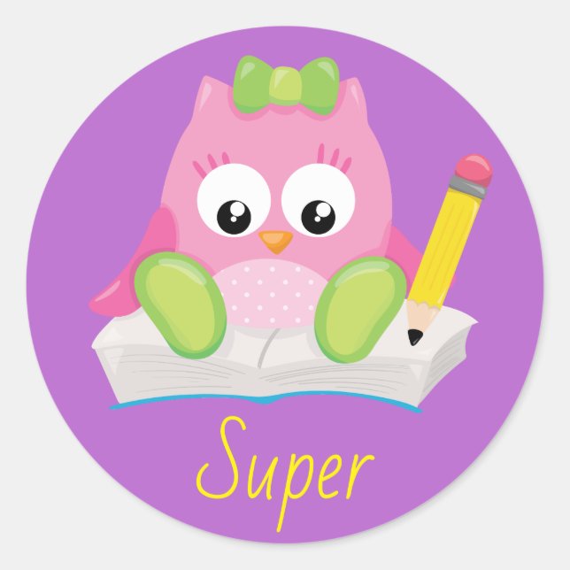 Pretty Owl Super Teacher Reward Classic Round Sticker (Front)