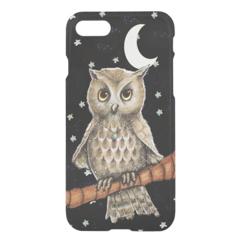 Pretty Owl Wearing Necklace Stars Crescent Moon iPhone SE87 Case