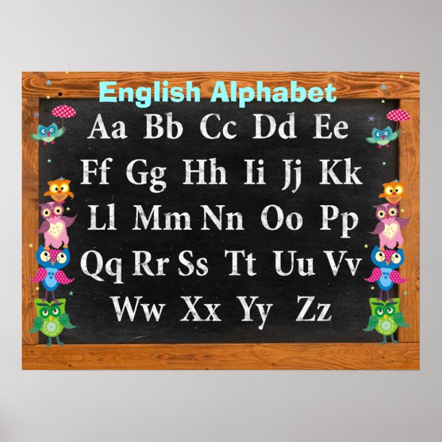 Pretty owls Alphabet Customizable Poster (Front)