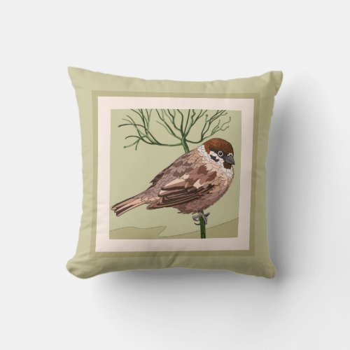 Pretty Painted Bird Carolina Wren on Taupe Throw Pillow