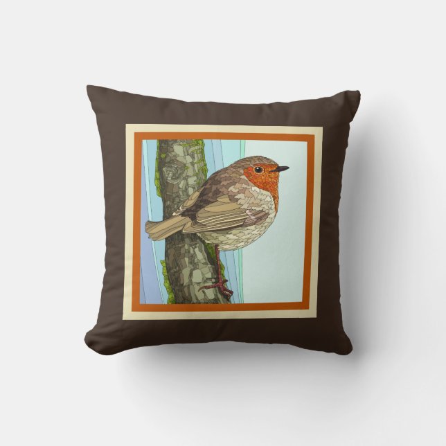 Pretty Painted Bird (Finch) on Brown/Rust Throw Pillow (Front)