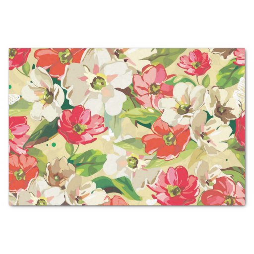 Pretty Painted Floral Tissue Paper | Zazzle