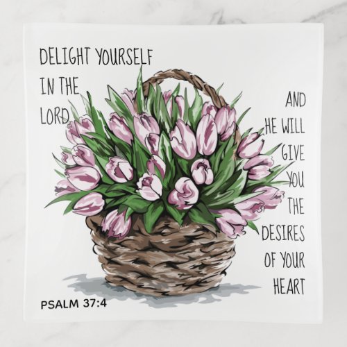 Pretty painted flowers with verse from Psalm 374 Trinket Tray