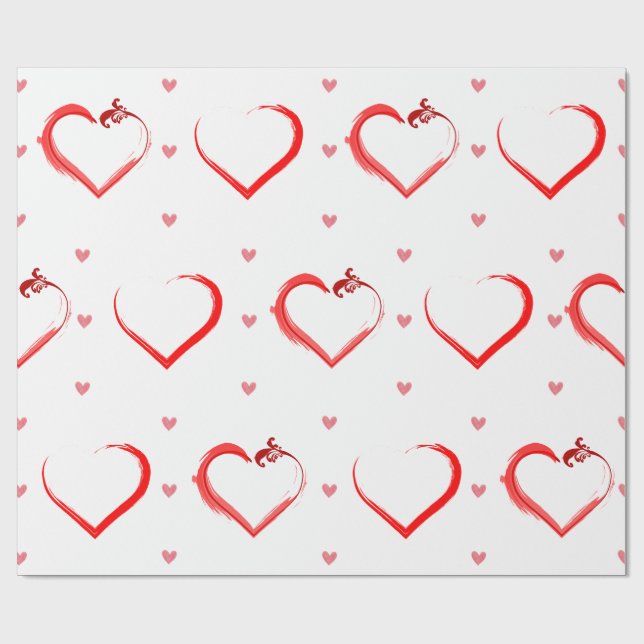 Pretty Painted Hearts on White Valentine's Day Wrapping Paper (Flat)