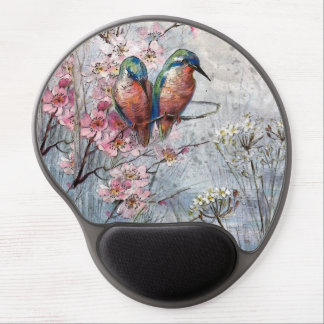 Pretty Painted Kingfisher birds and Flowers Gel Mouse Pad