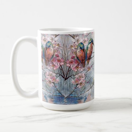 Pretty Painted Kingfishers and Flowers Coffee Mug