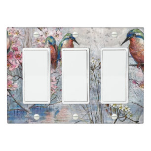 Pretty Painted Kingfishers and Flowers Light Switch Cover