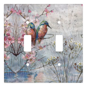Pretty Painted Kingfishers and Flowers Light Switch Cover