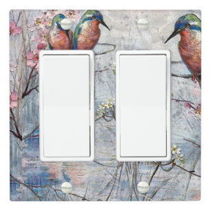 Pretty Painted Kingfishers and Flowers Light Switch Cover