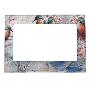 Pretty Painted Kingfishers and Flowers  Magnetic Frame