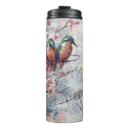 Pretty Painted Kingfishers and Flowers  Thermal Tumbler
