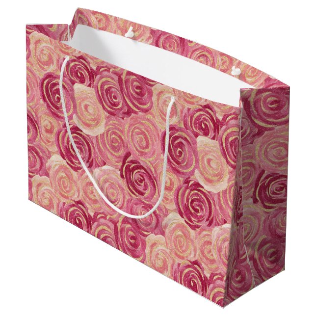 Pretty Painted Roses Print Large Gift Bag (Back Angled)