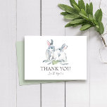 Pretty Painted Watercolor Bunny And Green Leaves Thank You Card at Zazzle