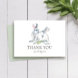 Pretty Painted Watercolor Bunny and Green Leaves Thank You Card<br><div class="desc">VG Invites pretty thank you card features a top boarder of charming painted watercolor bunny rabbits and greenery. Your greeting is set in a classic and hand written script font. Use the back of the card for a personalized thank you note. This card coordinates with VG Invites bunnies invitation set....</div>