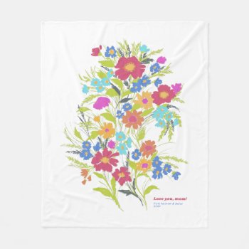 Pretty Painterly Wildflower Bouquet Fleece Blanket by HoundandPartridge at Zazzle