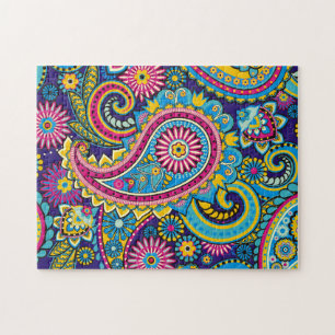 Pretty Paisley Colorful Floral Jigsaw Puzzle