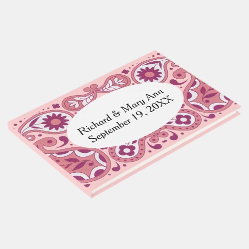 Pretty Paisley Design in Pinks Tear Drops Flowers Guest Book