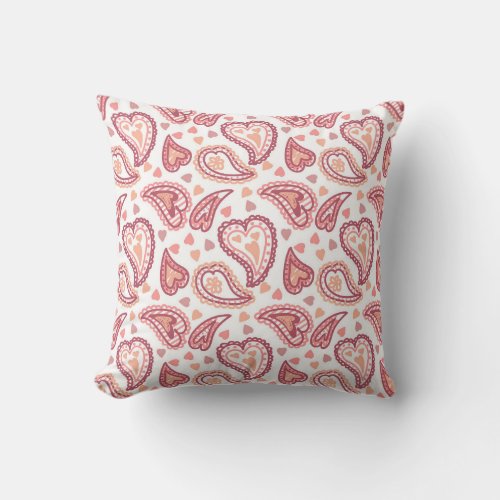 Pretty Paisley Hearts Valentines Love Throw Pillow