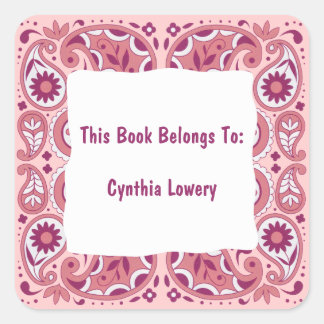 Pretty Paisley Pattern Pinks White Flowers Square Sticker